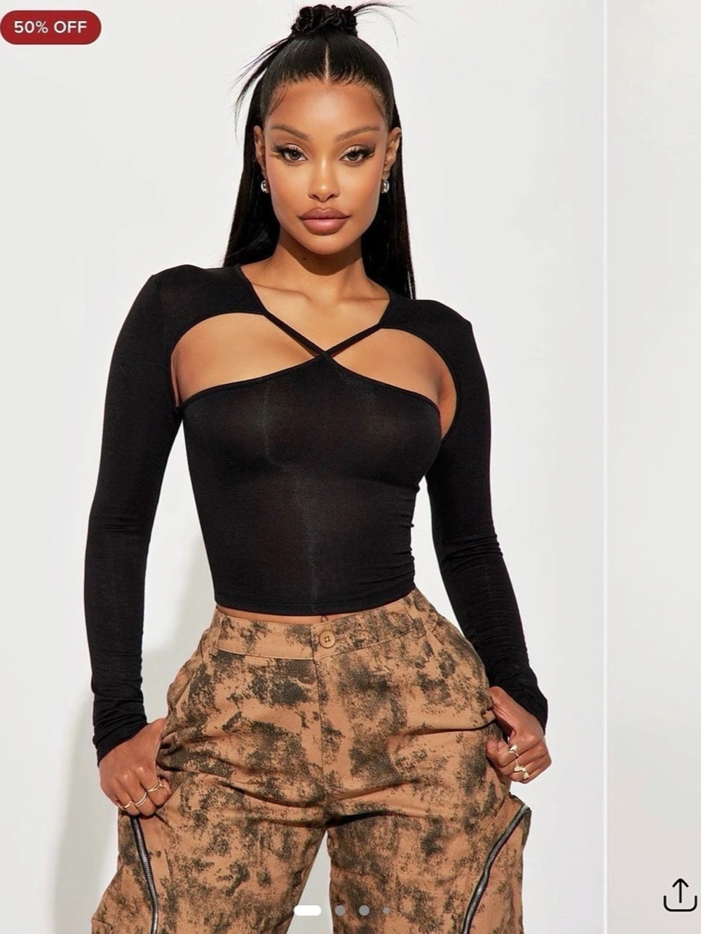 Fashion Nova Cross Your Mind Long Sleeve Top Black Crop Top